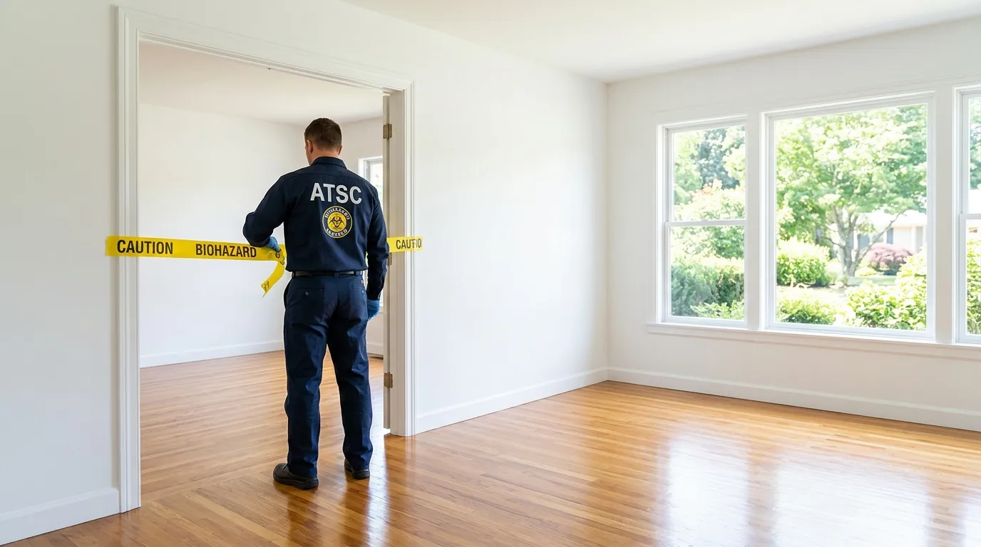 Certified biohazard cleanup crew performing Decomposition Cleanup in Portsmouth